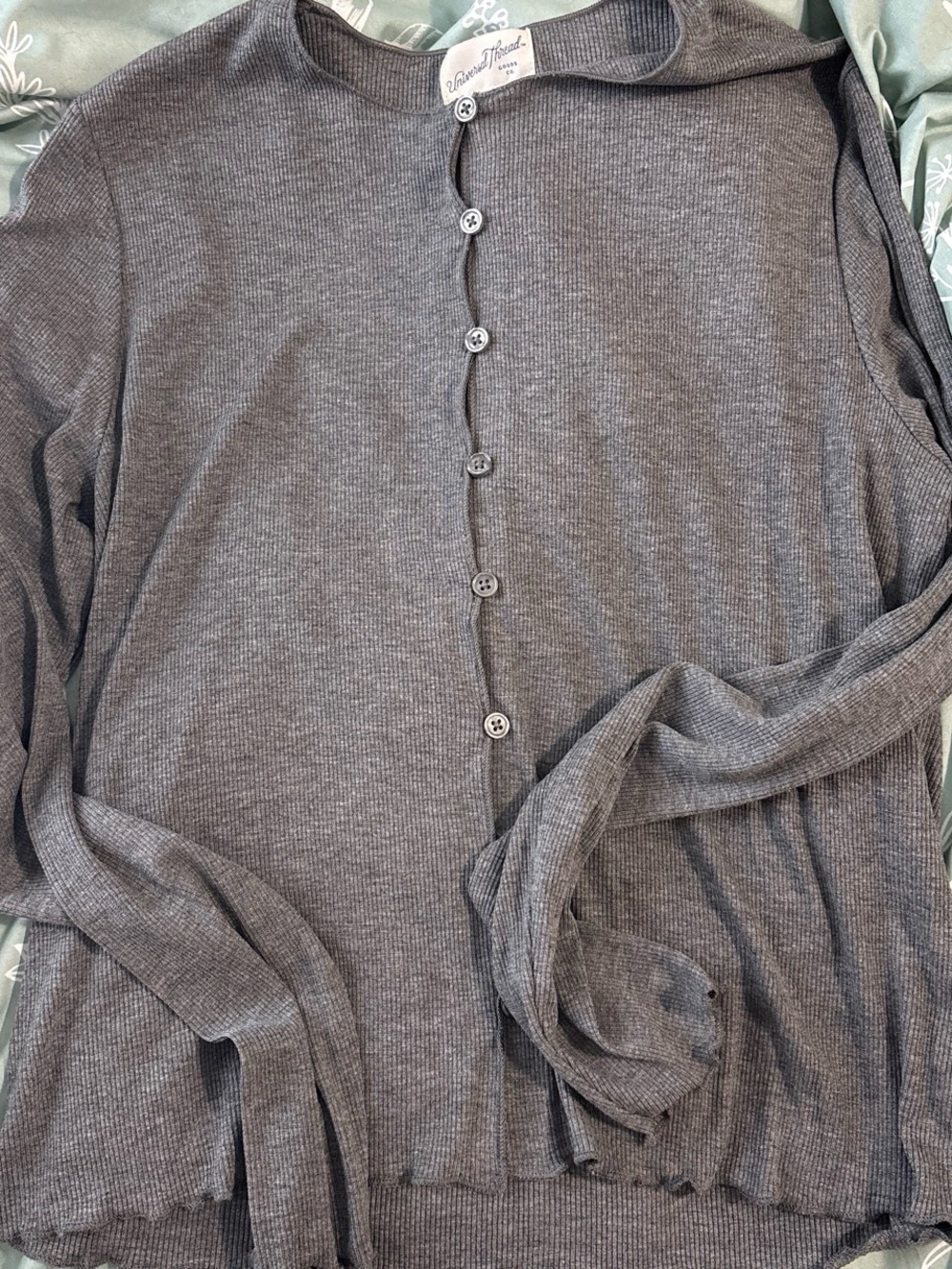 Universal Thread Gray Ribbed Button-Up Top - Picture 2 of 3